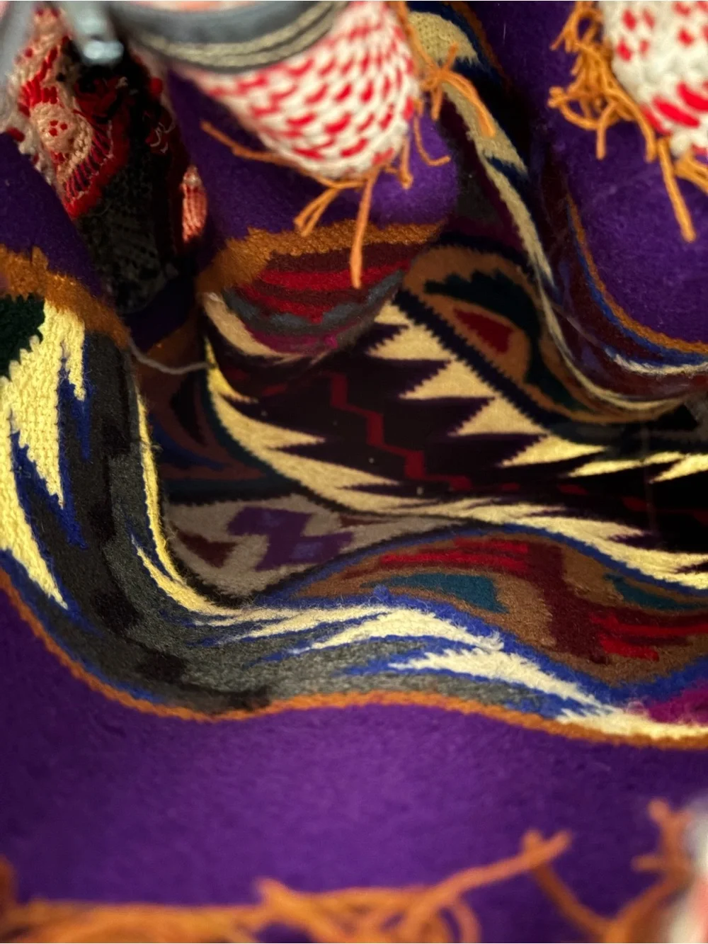 Handwoven Purple Aztec Tote Bag with Red Accent Strap